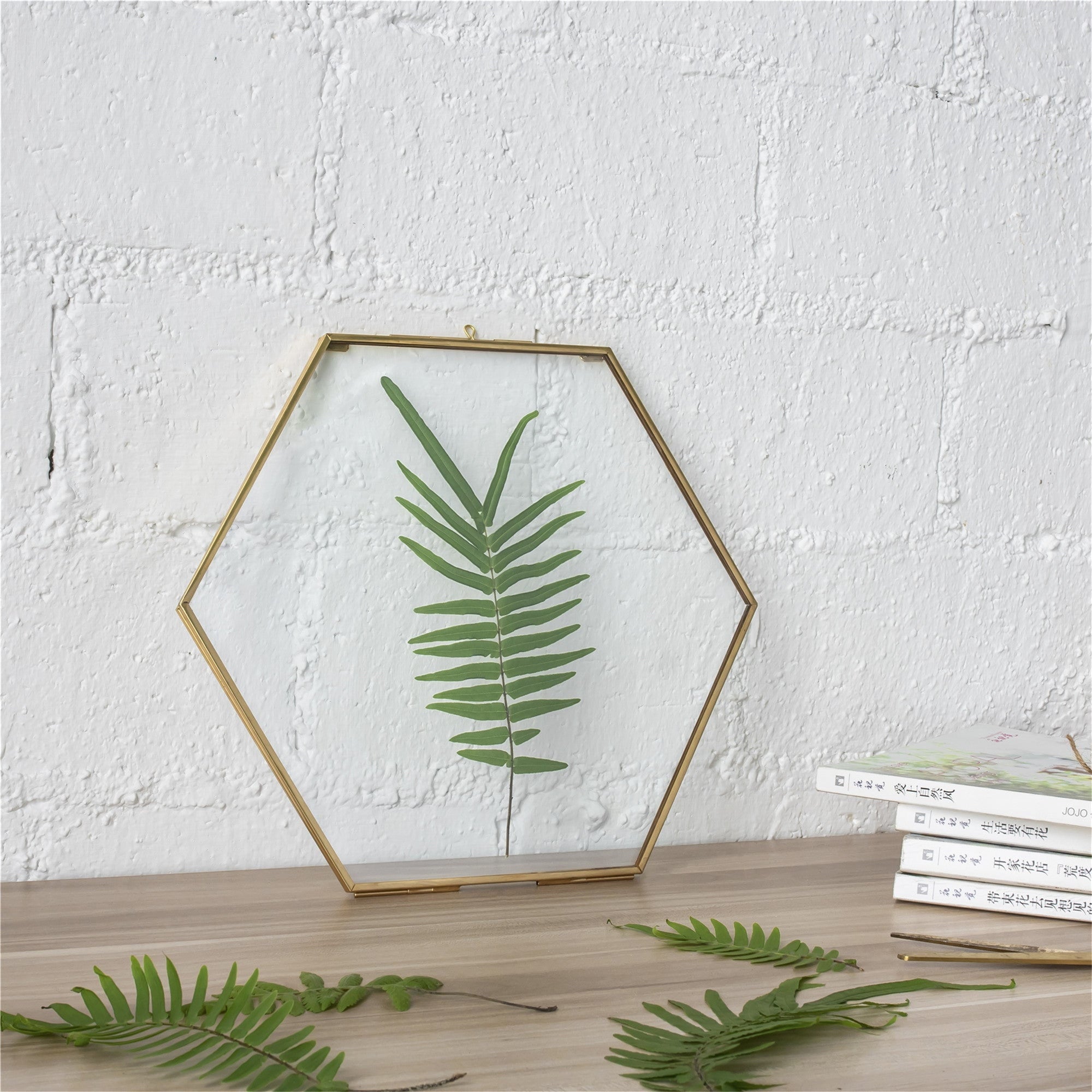 Hanging Hexagon Herbarium Brass Glass Frame for Pressed Flowers Dried Flowers Floating Frame - NCYPgarden