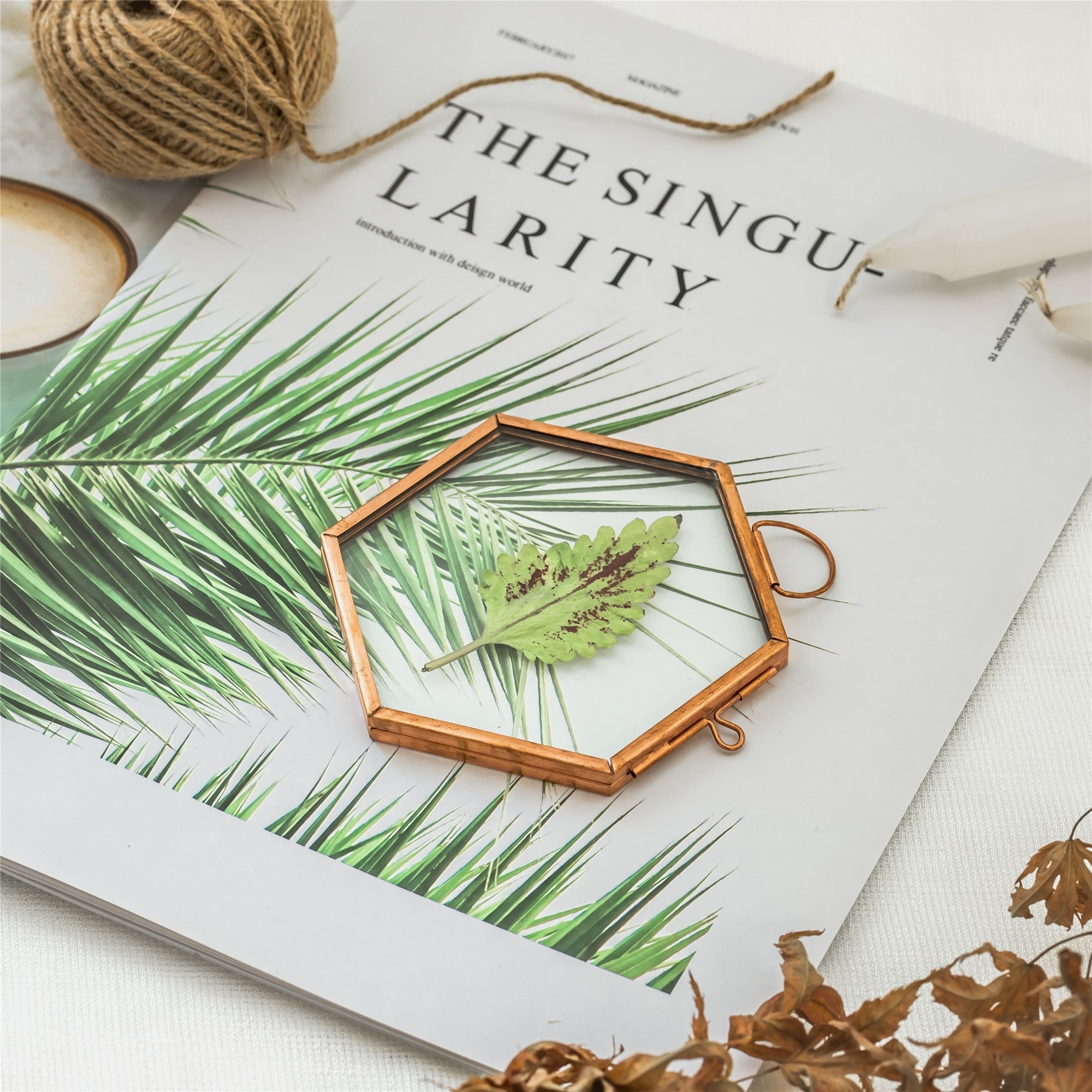 Hanging Small Pink Hexagon Herbarium Copper Glass Frame for Pressed Flowers Dried Flowers - NCYPgarden