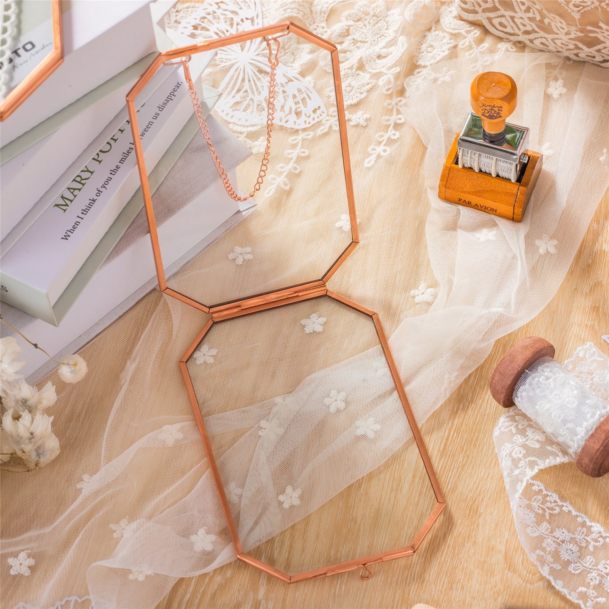 Wall Hanging Long Octagon Herbarium Copper Glass Frame for Pressed Flowers Dried floating Frame - NCYPgarden