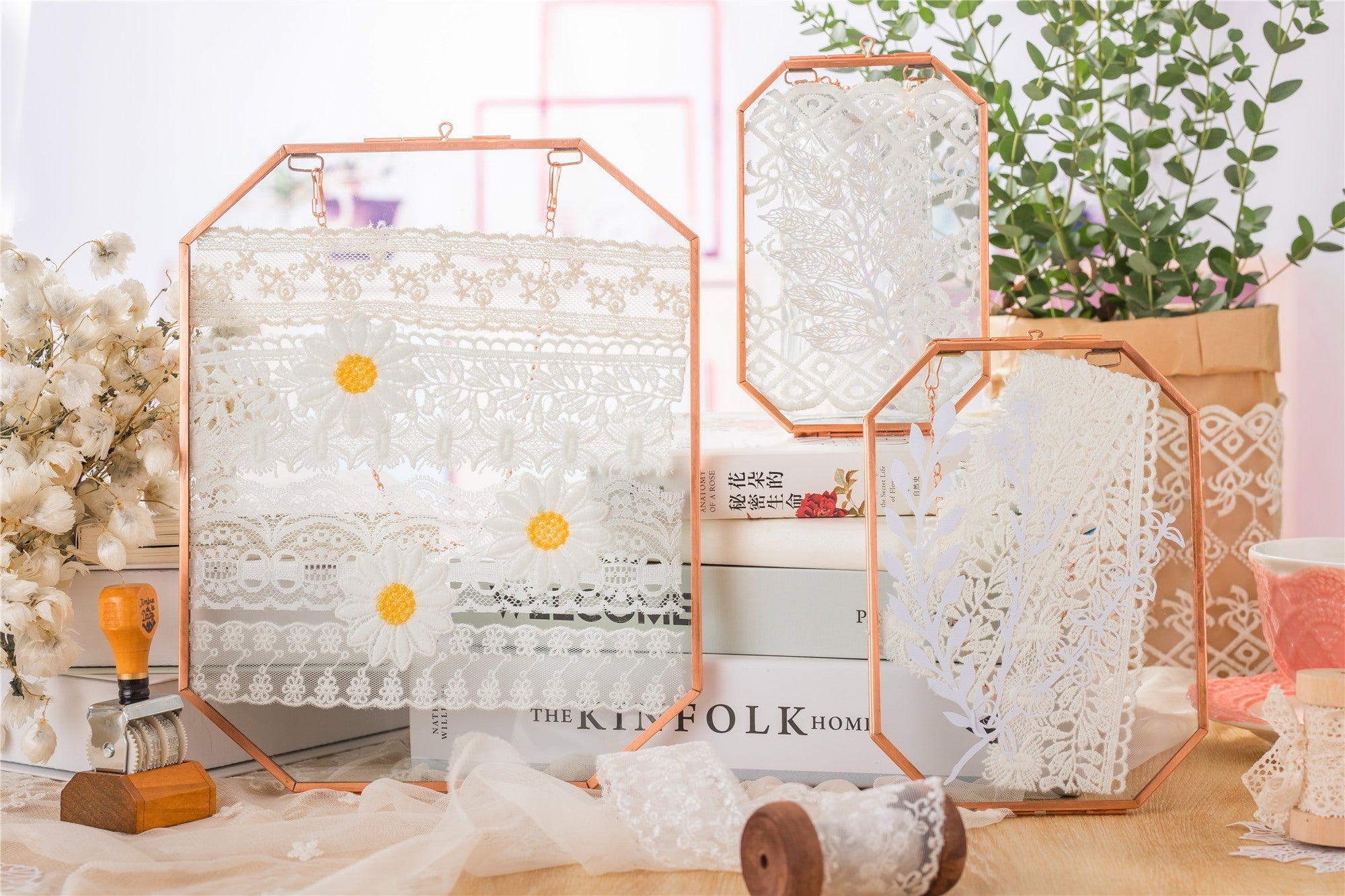 Wall Hanging Long Octagon Herbarium Copper Glass Frame for Pressed Flowers Dried floating Frame - NCYPgarden