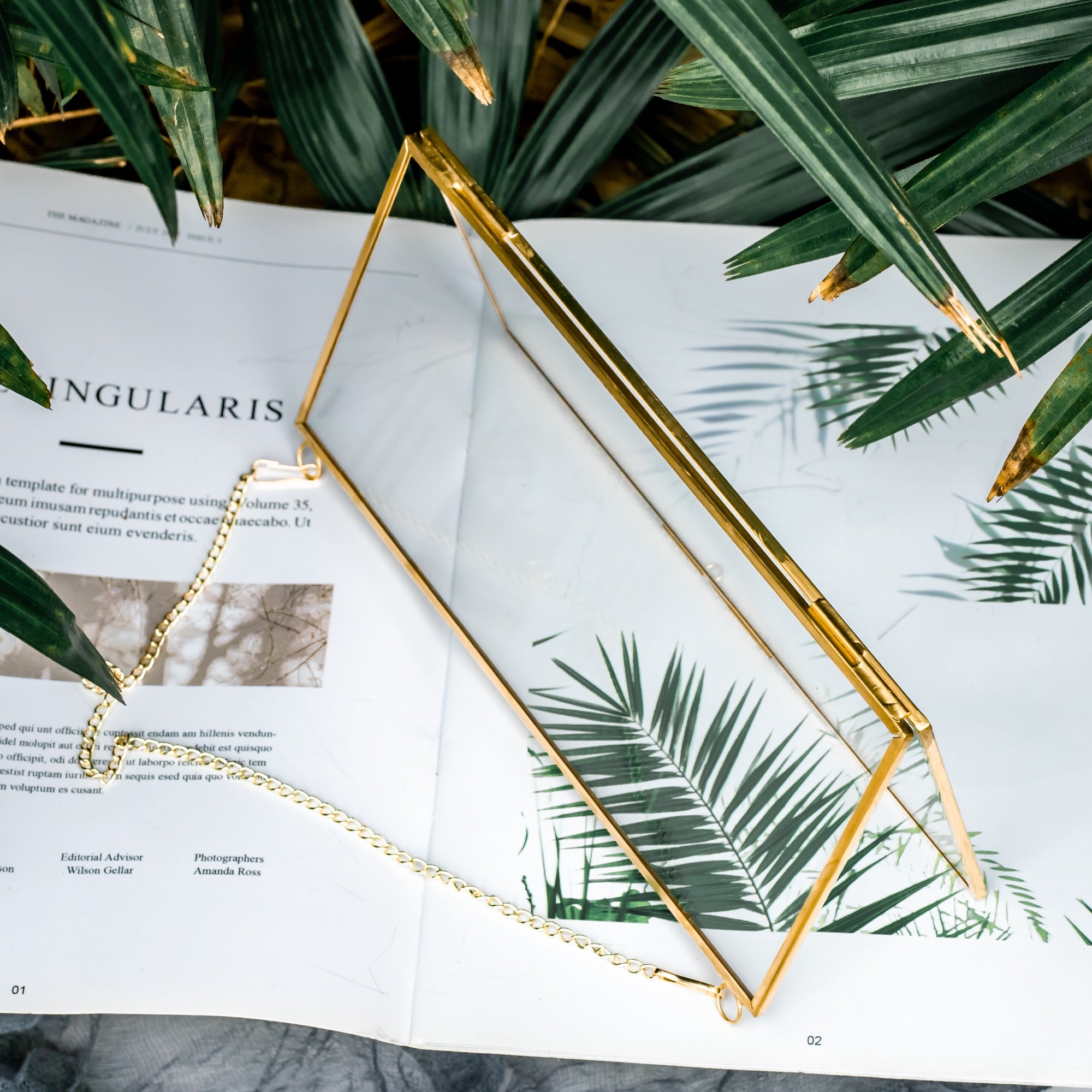 NCYP 4x9" Horizontal Brass Double Glass Picture Frame Wall Hanging, Photo Specimen Card Holder Modern Home Geometric Decor Display Gift - NCYPgarden