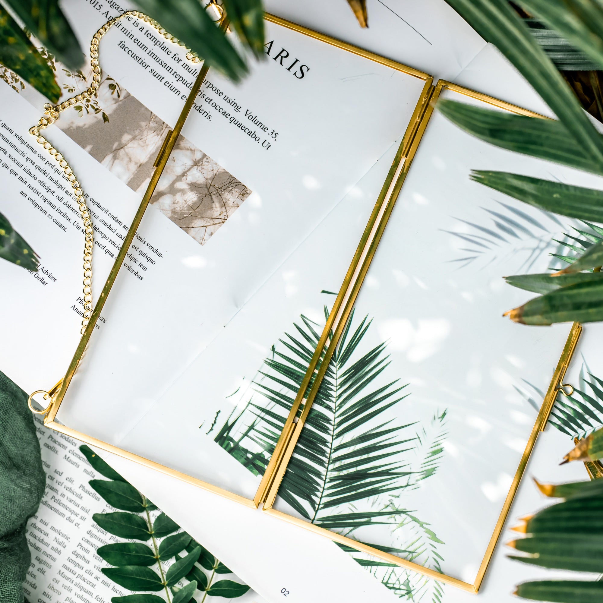 NCYP 4x9" Horizontal Brass Double Glass Picture Frame Wall Hanging, Photo Specimen Card Holder Modern Home Geometric Decor Display Gift - NCYPgarden