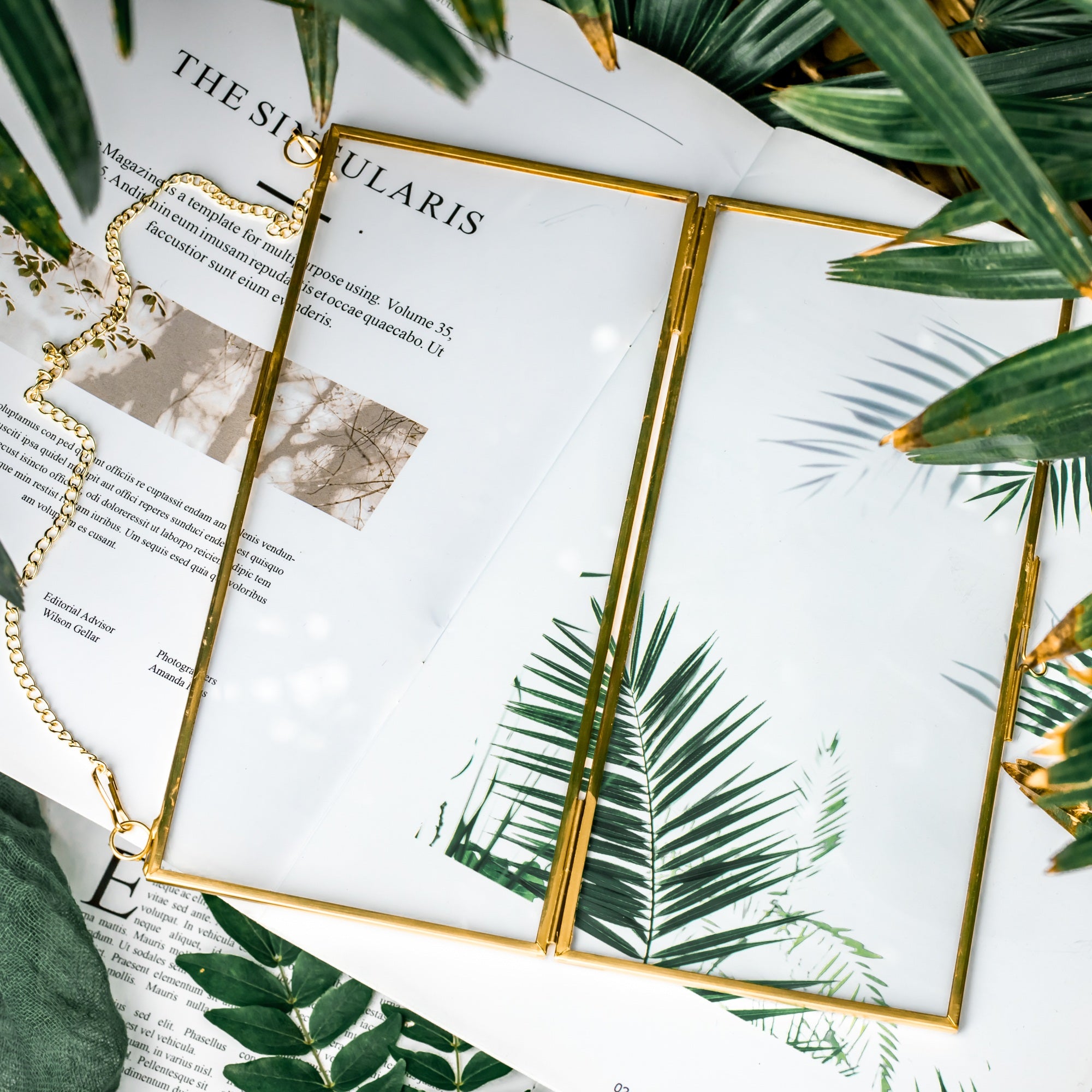 NCYP 4x9" Horizontal Brass Double Glass Picture Frame Wall Hanging, Photo Specimen Card Holder Modern Home Geometric Decor Display Gift - NCYPgarden