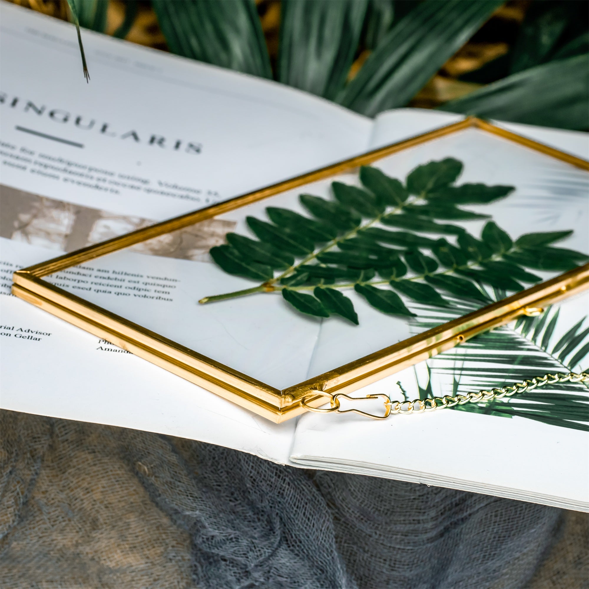 NCYP 4x9" Horizontal Brass Double Glass Picture Frame Wall Hanging, Photo Specimen Card Holder Modern Home Geometric Decor Display Gift - NCYPgarden