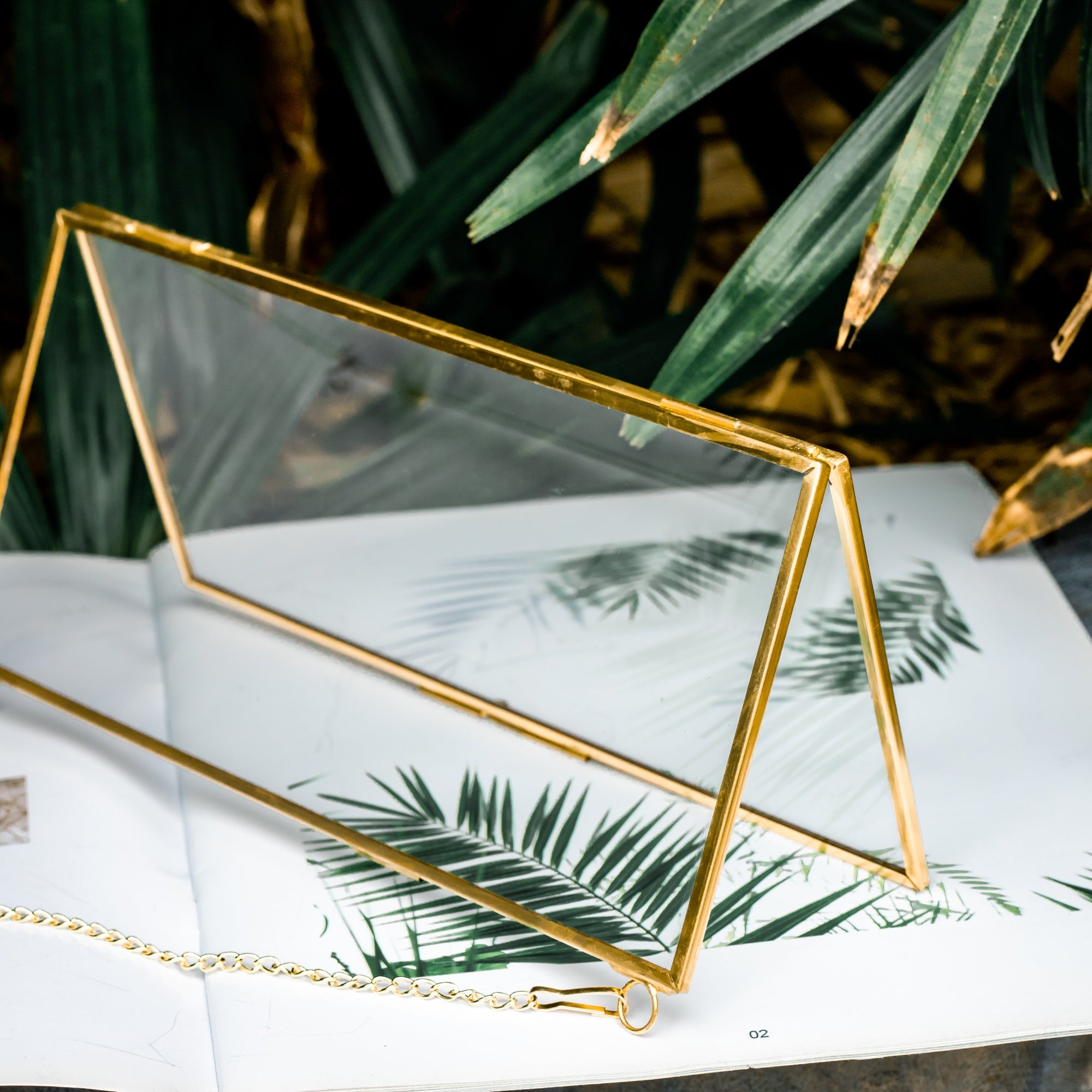 NCYP 4x9" Horizontal Brass Double Glass Picture Frame Wall Hanging, Photo Specimen Card Holder Modern Home Geometric Decor Display Gift - NCYPgarden