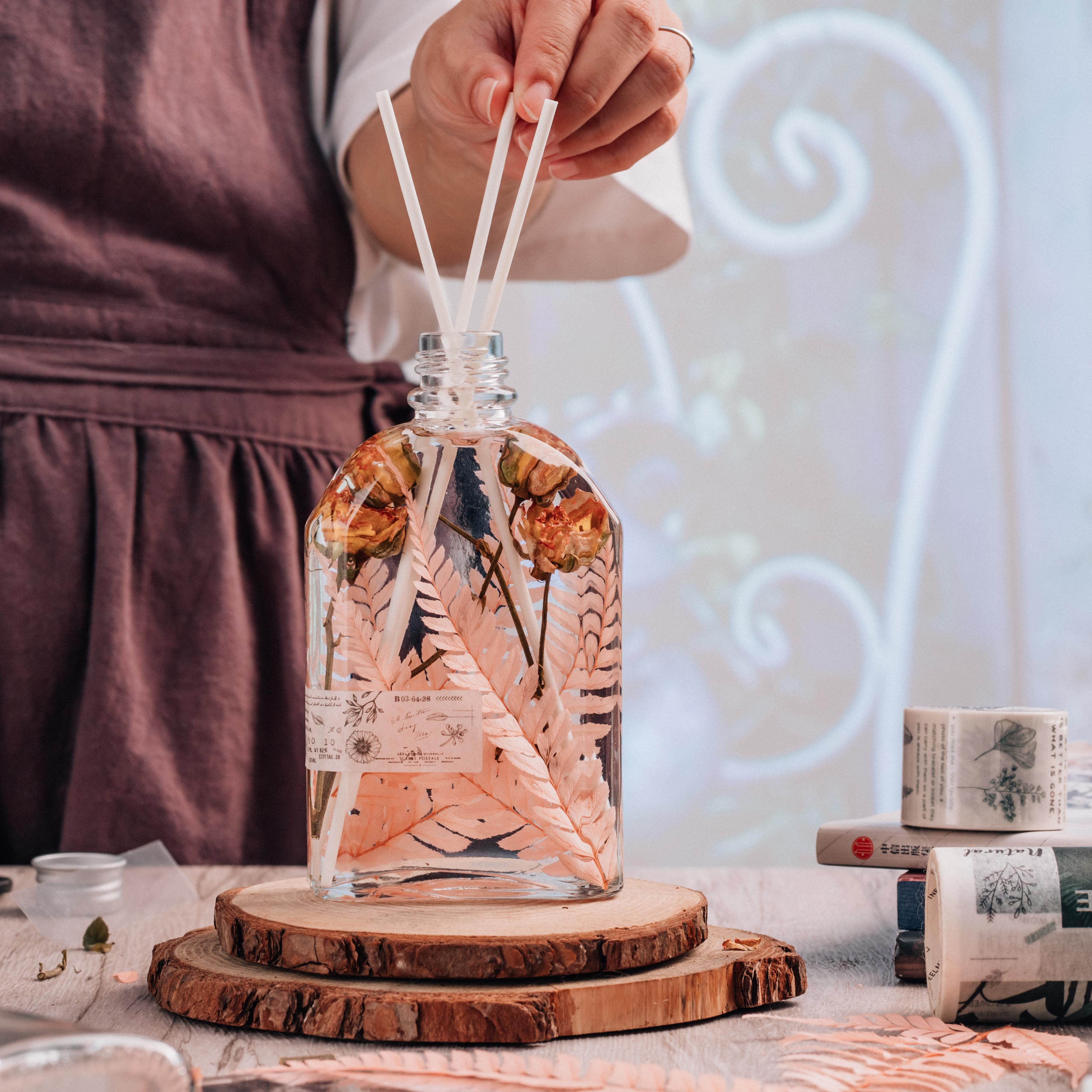 Preserved Pressed Flower Large Fern Branch Parathelypteris Glanduligera, Orange,  5 pcs,  55cm long, 35cm width, DIY material - NCYPgarden