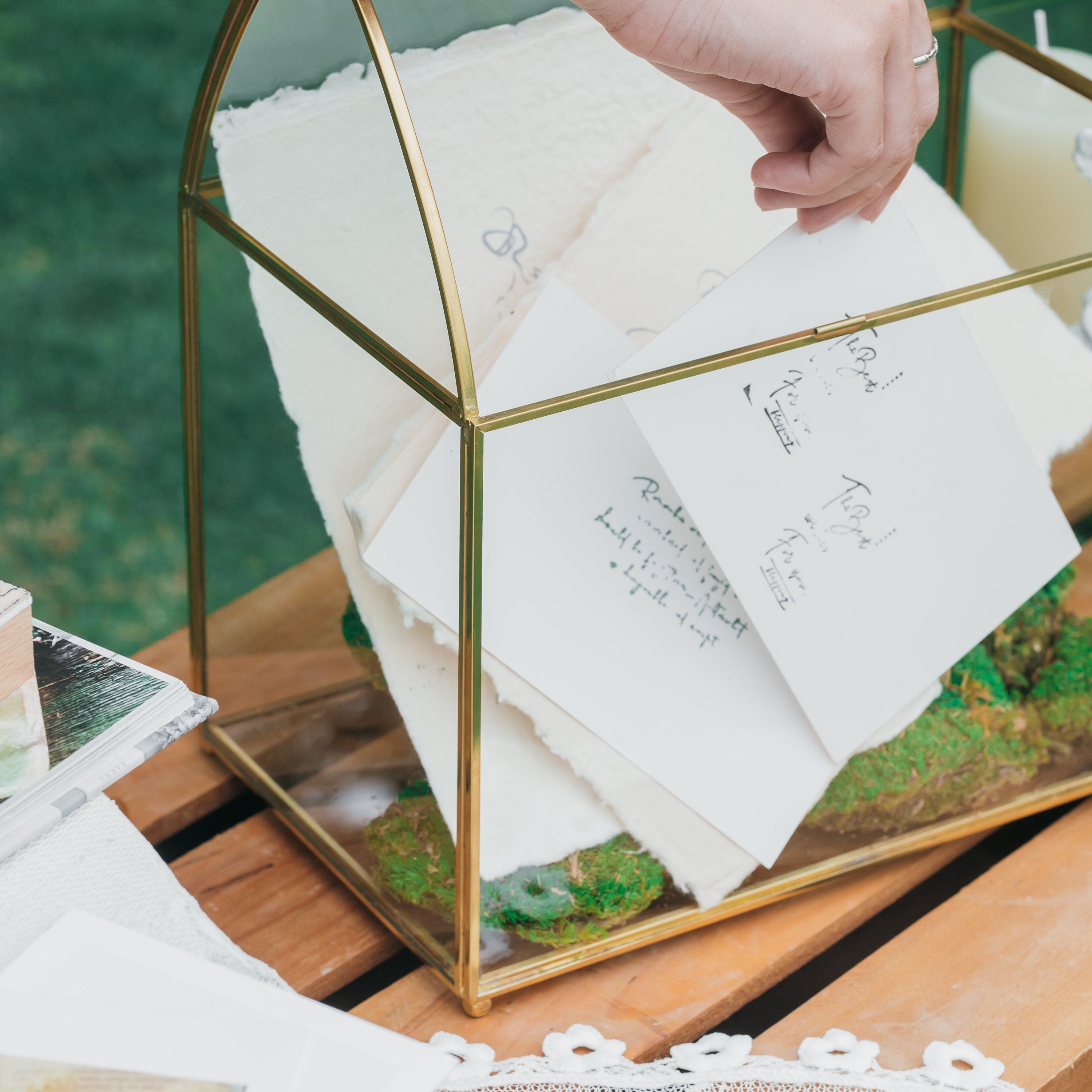 House Shape Arched Top Vintage Glass Card Box Terrarium, Handmade Brass for Wedding Receiption Wishwell Keepsake - NCYPgarden