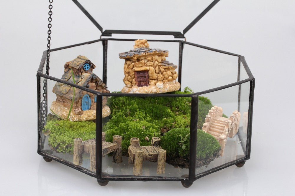 Handmade Flat Octagon Glass Geometric Terrarium for Succulents Fern Moss - NCYPgarden