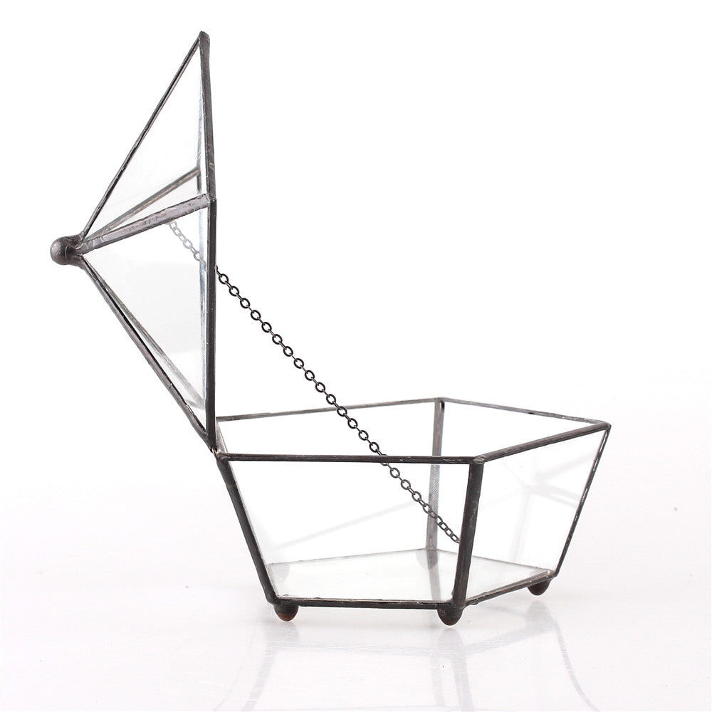 Handmade Small Modern Clear Jewelry BoxGlass Geometric Terrarium for Wedding Planters Succulents - NCYPgarden