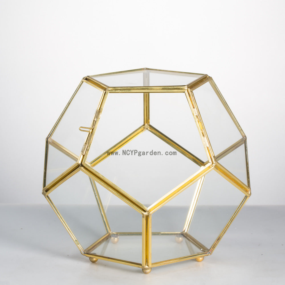 Handmade Copper Pentagon Glass Geometric Terrarium with Feet and Door for Succulent Moss Air Plant - NCYPgarden