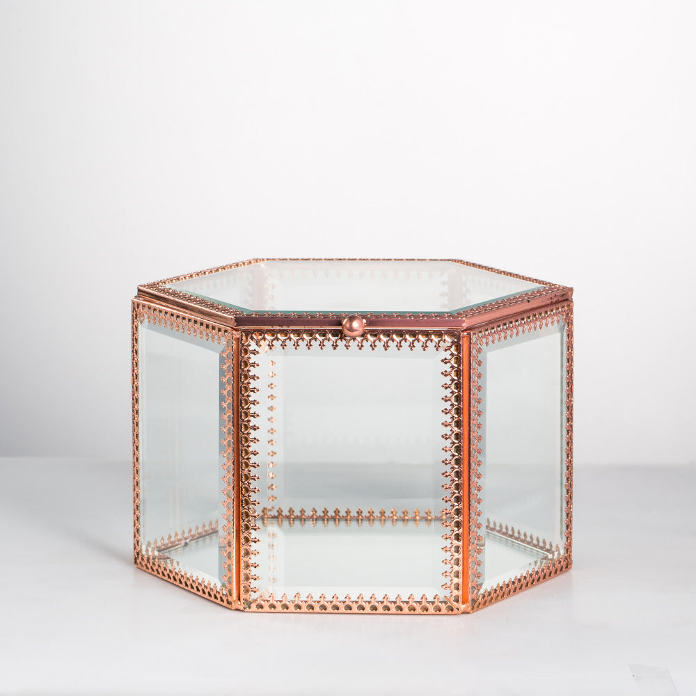Handmade Rose Gold Vintage Glass Geometric Jewelry Box Hexagonal for Necklace Ring Jewelry - NCYPgarden