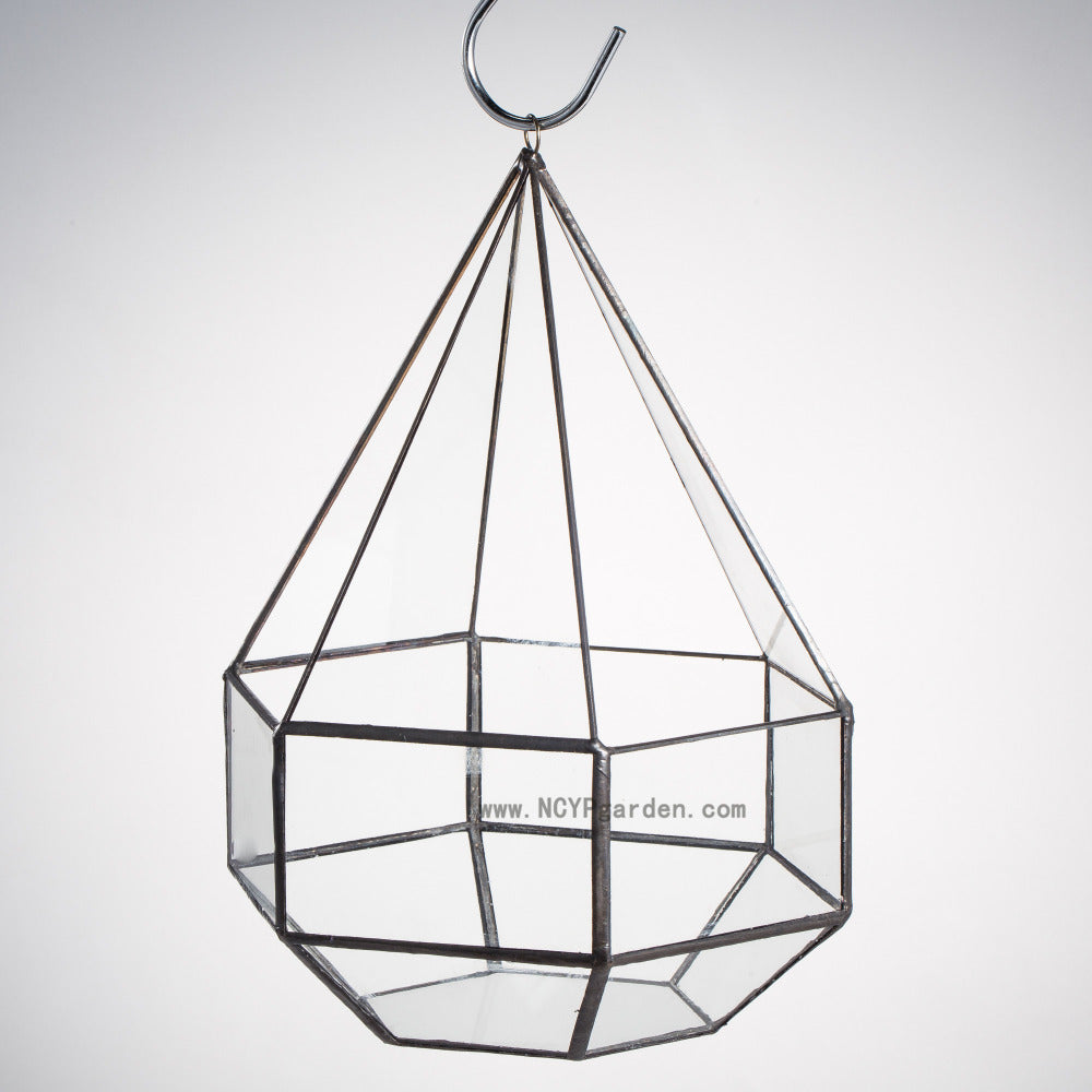 Handmade Hanging Six-surface Diamond Glass Geometric Terrarium with 3 Spaced Opening for Succulents - NCYPgarden