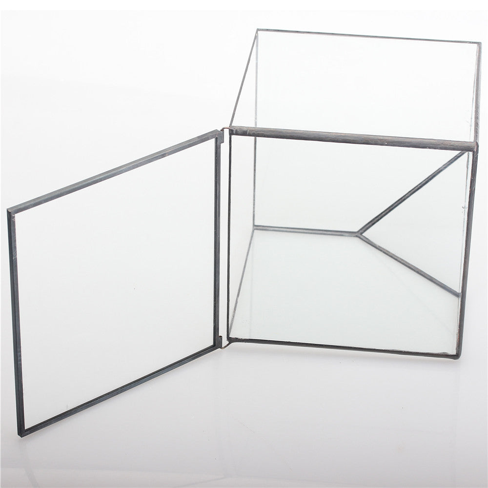 Handmade 10cm / 15cm Inclined Cube Glass Black Geometric Terrarium with Door for Succulent Moss - NCYPgarden
