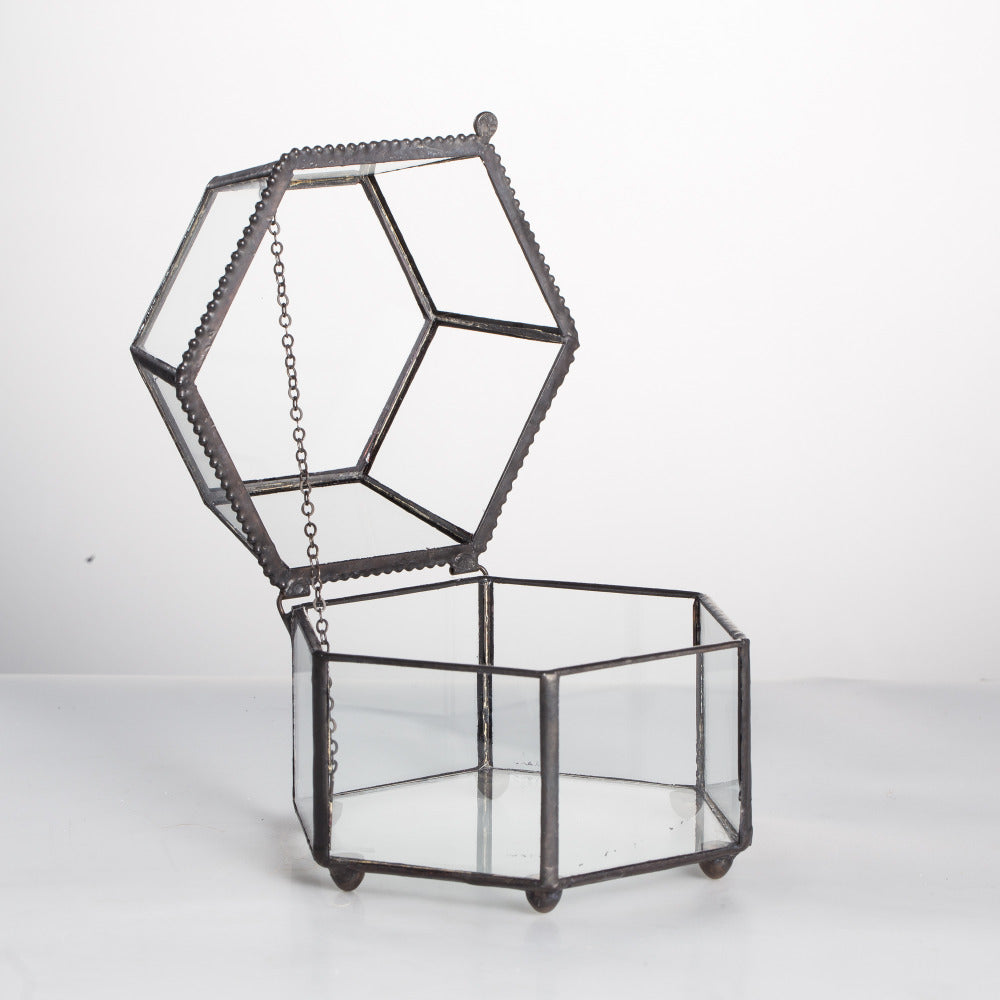 Handmade Small Glass Jewelry Geometric Box Terrarium for Succulents Ring Box - NCYPgarden