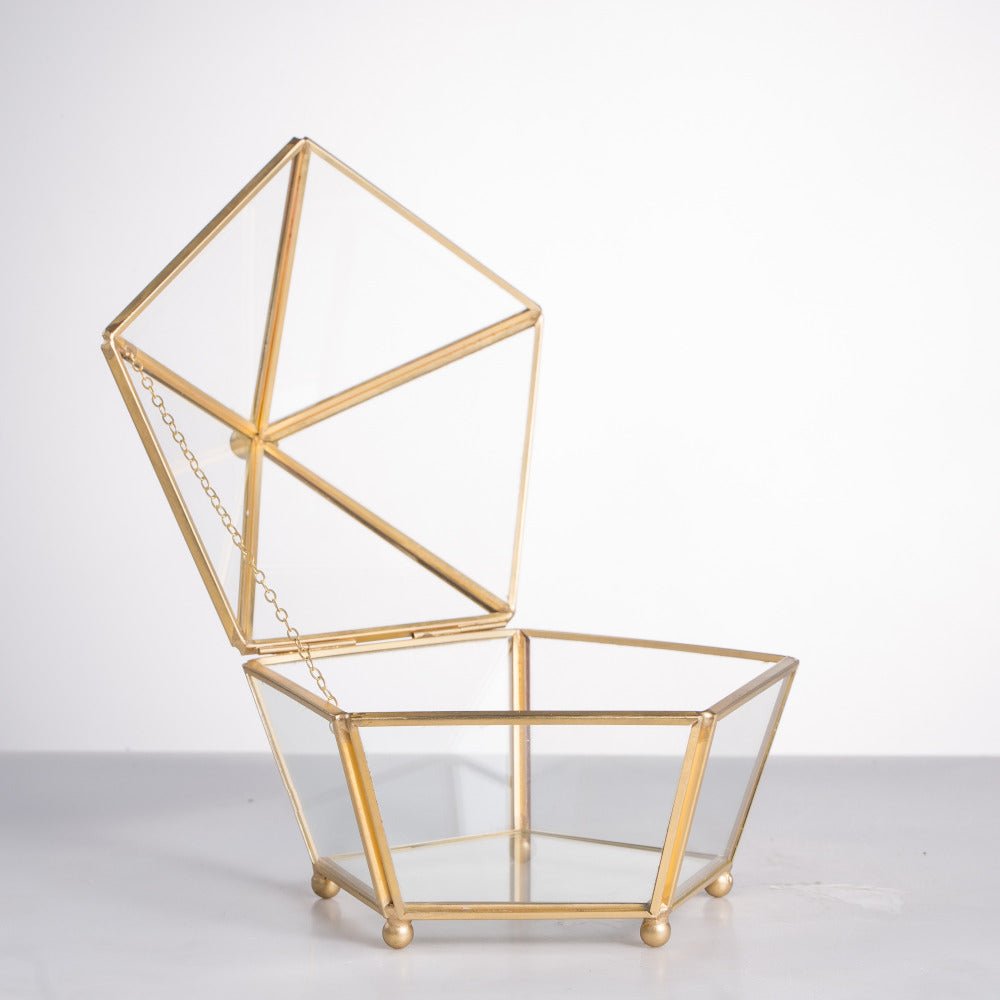Handmade Vintage Gold Jewelry Box Design Terrarium Tabletop for Succulent Home Office Garden - NCYPgarden