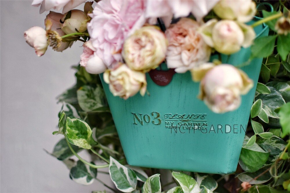 Handmade Vintage French Green Metal Echelon for Wall Mounted Hanging Flower Pot Basket Display - NCYPgarden