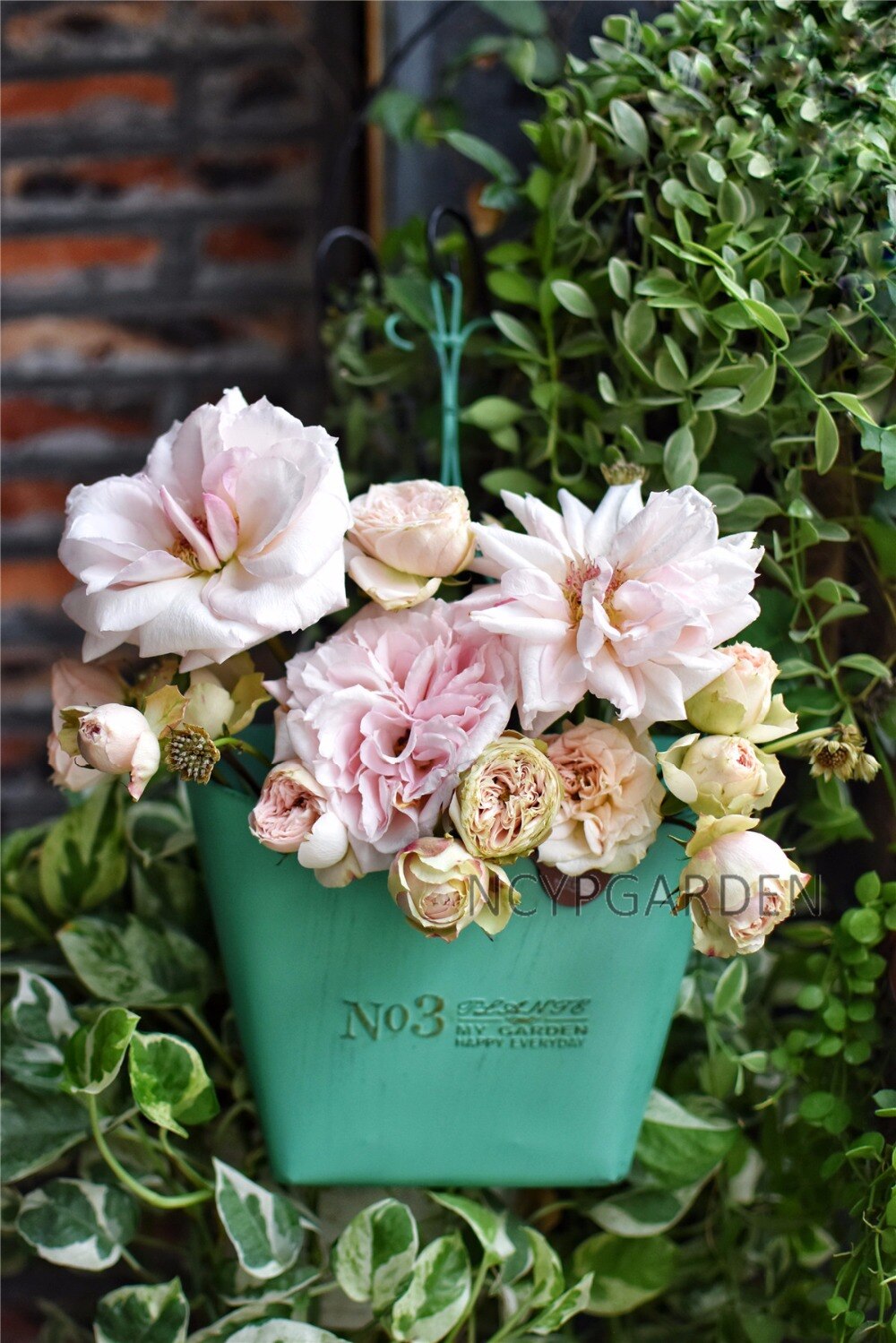 Handmade Vintage French Green Metal Echelon for Wall Mounted Hanging Flower Pot Basket Display - NCYPgarden