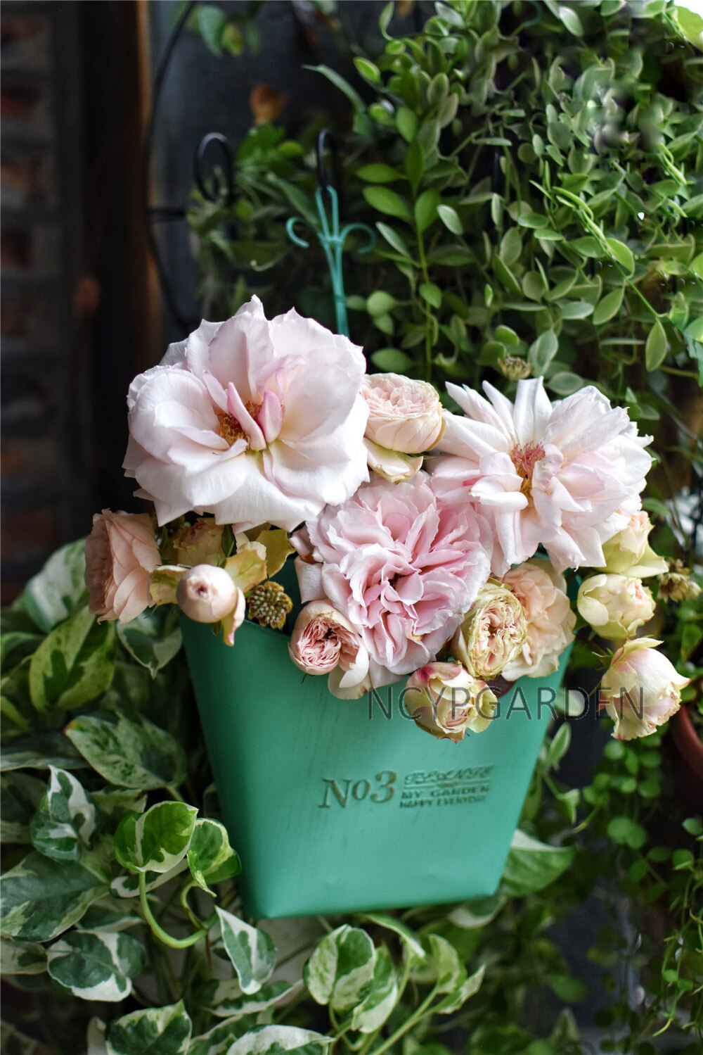 Handmade Vintage French Green Metal Echelon for Wall Mounted Hanging Flower Pot Basket Display - NCYPgarden