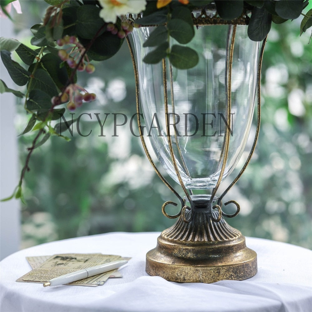 Wrought Iron European Classical Desktop Glass Flower Vase Tabletop for Wedding Ornaments  Planter - NCYPgarden