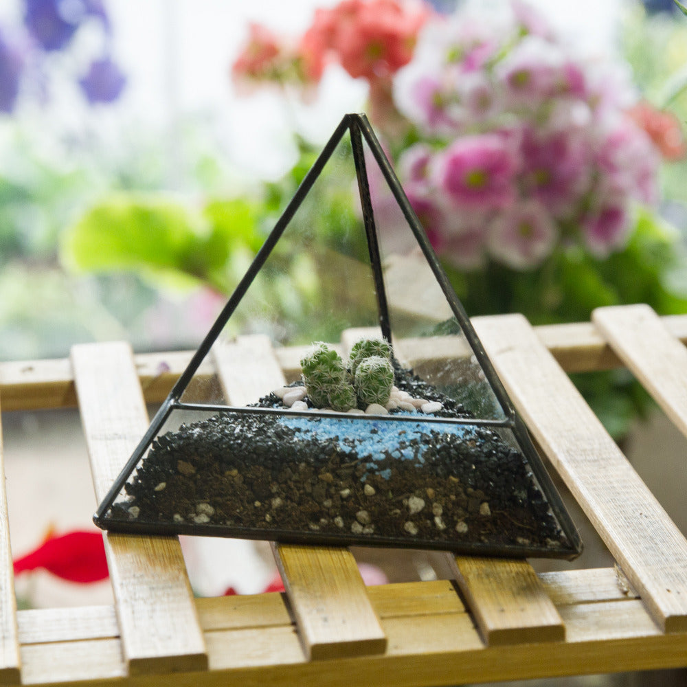 Handmade Small Pyramid Glass Geometric Terrarium for Ring Box Moss Cacti - NCYPgarden