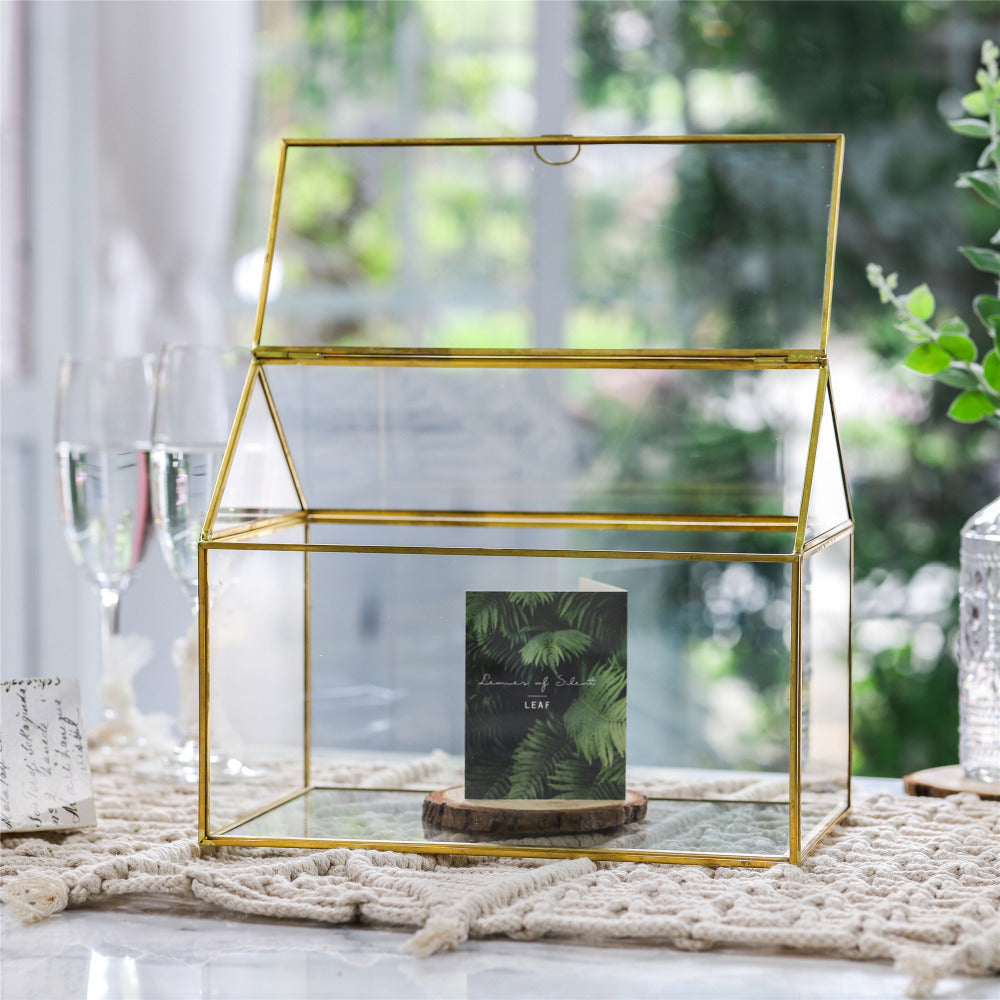 Handmade Gold House Shape Glass Geometric Terrarium  Card Wishwell Reception Box for Wedding Ceromony - NCYPgarden