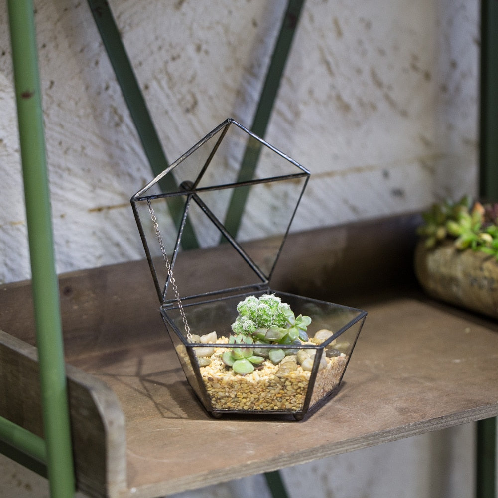 Handmade Small Modern Clear Jewelry BoxGlass Geometric Terrarium for Wedding Planters Succulents - NCYPgarden